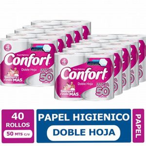 HIGIENICO DOBLE HOJA 50 MTS X 40 ROLLOS CONFORT