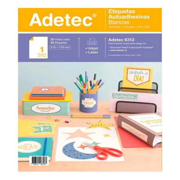 ETIQUETA BLANCA INKJET/LASER ADETEC 25HJS 216X279M